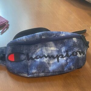 Champion Logo Navy Sling Waist Pack Denim Print Blue Belt Bag Unisex